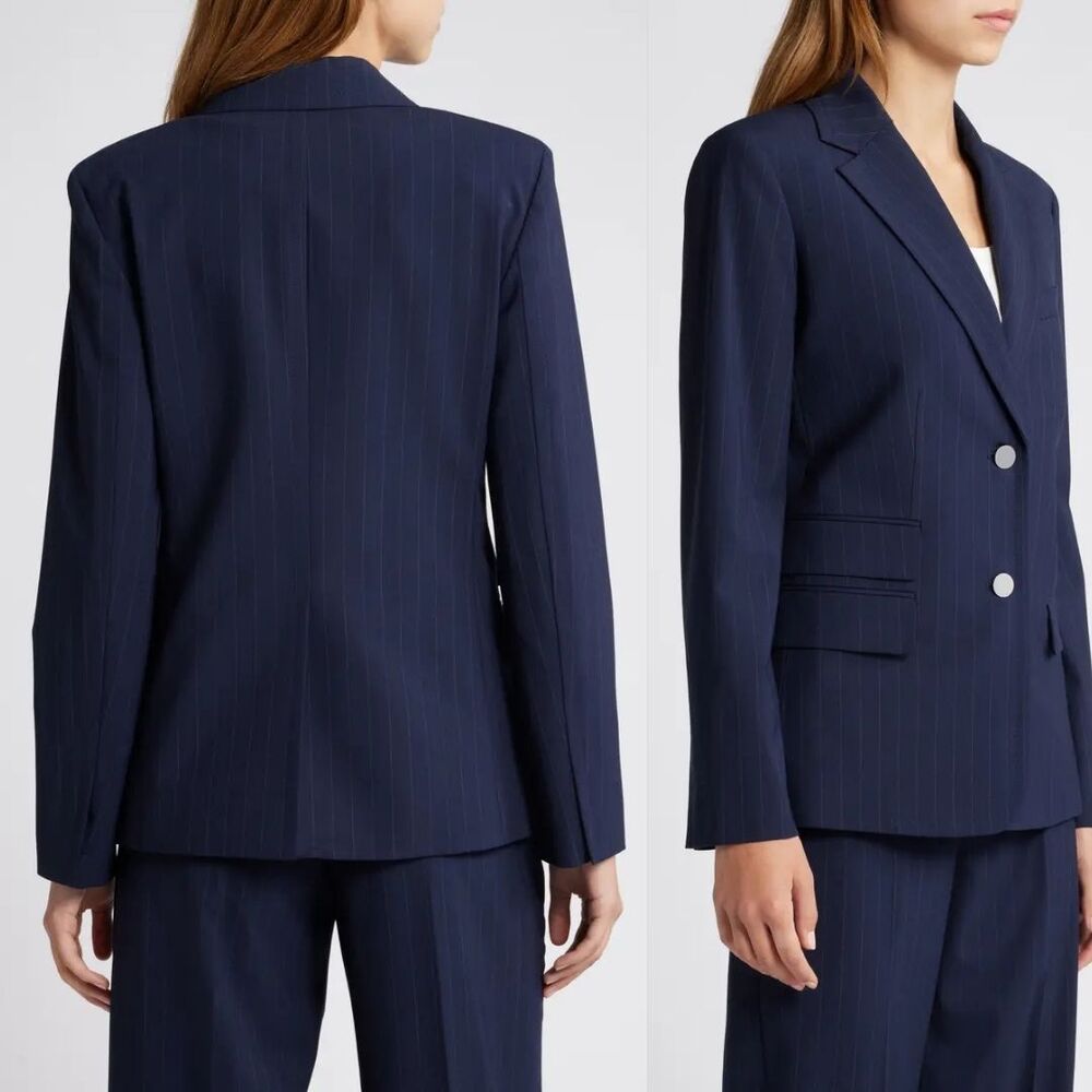 THEORY Tailor Blazer Pinstripe Navy Wool Jacket - Picture 8 of 16